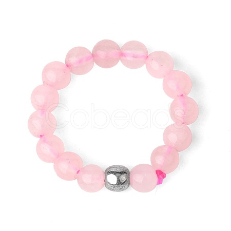4MM Round Natural Rose Quartz Beaded Stretch Rings VM0712-6-1