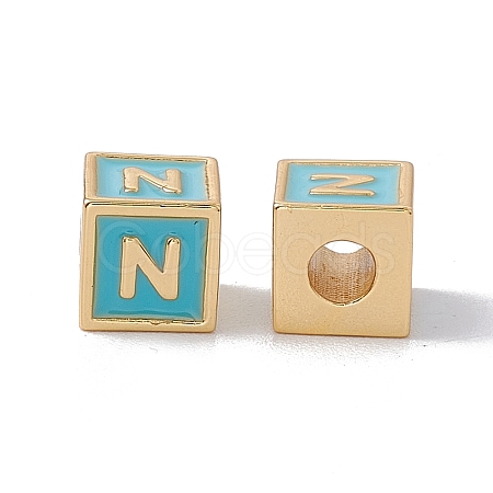 Rack Plating Brass Enamel Beads KK-B060-04G-06N-1
