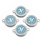 Alloy Enamel Links Connectors, with Crystal Rhinestones, Flat Round with Letter, Silver Color Plated, Letter.N, 22x16x2mm, Hole: 1.8mm