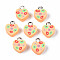 Handmade Polymer Clay Charms, with Platinum Plated Iron Loop, Heart with Flower, Sandy Brown, 11~12.5x9.5~10x4~5mm, Hole: 1.8mm