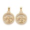 Brass Micro Pave Clear Cubic Zirconia Pendants, Long-Lasting Plated, for Mother's Day, Flat Rond with Word Mom & Hand in Hand, Golden, 22x18x3mm, Hole: 4.5~3.5mm