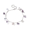 Natural Fluorite Chips & Moon Charms Anklet, 304 Stainless Steel Jewelry for Women, 9~9-1/8 inch(22.8~23cm)