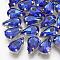 Sew on Rhinestone, Multi-strand Links, Glass Rhinestone, with Brass Prong Settings, Garments Accessories, Faceted, teardrop, Platinum, Royal Blue, 12.5x8x5mm, Hole: 0.8~1mm