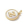 Brass Pave Natural Shell Flat Round with Letter Charms KK-Z115-13G-Z-2