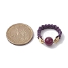 Glass Round Ball Braided Bead Style Finger Ring RJEW-JR00600-02-3