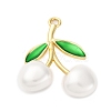 Brass Green Enamel & Plastic Cherry Pendants KK-I276-17G-2