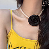 3 Layer White Round Faux Pearl 3D Rose Flower Pendant Choker Necklaces for Women WG1928F-03-2