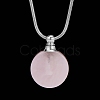 Natural Rose Quartz Flat Round Perfume Bottle Pendant Necklaces PW-WGD45C6-12-1