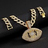 Zinc Alloy Full Crystal Rhinestone with Enamel Black Evil Eye Pendant Cuban Link Chain Necklaces for Men FS-WG3C954-01-2