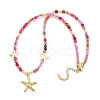 Synthetic Turquoise & Dyed Natural Agate Faceted Round Beaded Starfish 304 Stainless Steel Pendant Necklaces for Women NJEW-JN05458-01-5