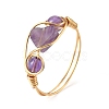 Copper Wire Wrapped Natural Amethyst & Rose Quartz & Red Jasper Braided Bead Rings for Women RJEW-JR00849-3