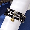 3Pcs 3 Styles 8mm Round Natural Tibetan 3-Eye dZi Agate & Eyeless Obsidian Beaded Stretch Bracelet Sets BJEW-JB10336-3