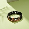 2Pcs 2 Style Synthetic Hematite & Black Stone & Natural Obsidian Stretch Bracelets Set with Cubic Zirconia Skull BJEW-JB08120-04-2