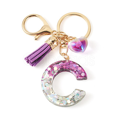 Alloy Resin Heart Keychains KEYC-TADJ0002-01G-C-1