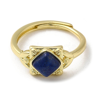 Adjustable Natural Mixed Gemstone Rhombus Finger Rings RJEW-M155-08G-1