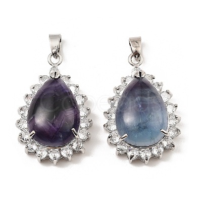 Natural Fluorite & Rhinestone Pendants G-K338-31P-01-1