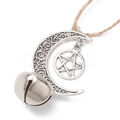 Alloy Moon with Star Pendant Decoration HJEW-JM02415-02-1