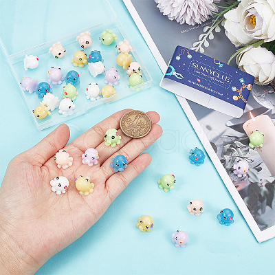 36Pcs 6 Colors Mini Resin Octopus Ornaments CRES-SC0002-70-1