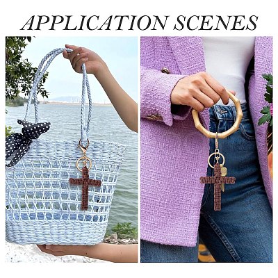 Cotton Cord Cross Keychains AJEW-TAC0031-03B-1