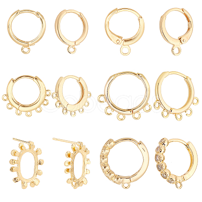 PandaHall Elite 10Pcs 2 Style Brass Huggie Hoop Earring with 2Pcs Ring Stud Earring Findings KK-PH0002-84-1