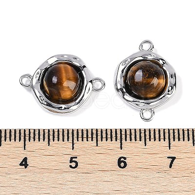 Brass Pave Natural Tiger Eye Flat Round Links Connector Charms KK-U043-45P-D-1