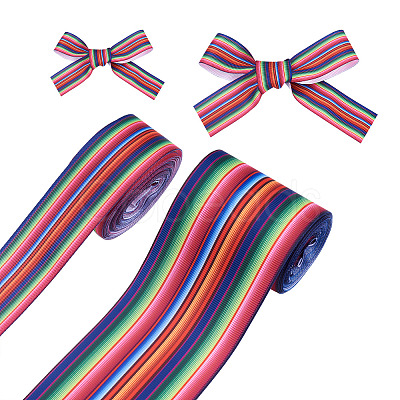 2 Rolls 2 Style Stripe Pattern Printed Polyester Grosgrain Ribbon OCOR-TA0001-38A-1