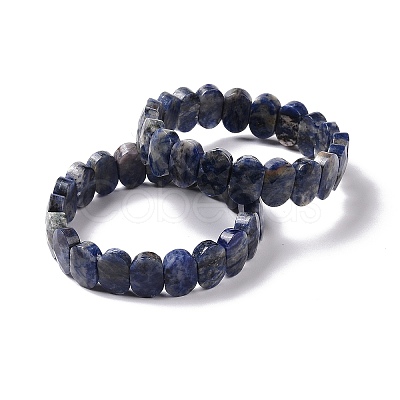 Natural Blue Spot Jasper Oval Beaded Stretch Bracelet G-E010-01C-1