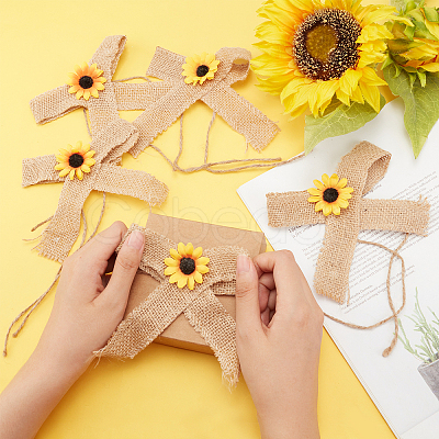 Polyester Ribbon Sunflower Bow DIY-WH0321-08-1