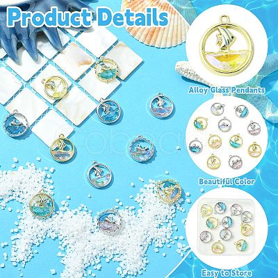 11Pcs 11 Colors Alloy Glass Pendants FIND-CJ0004-97-1