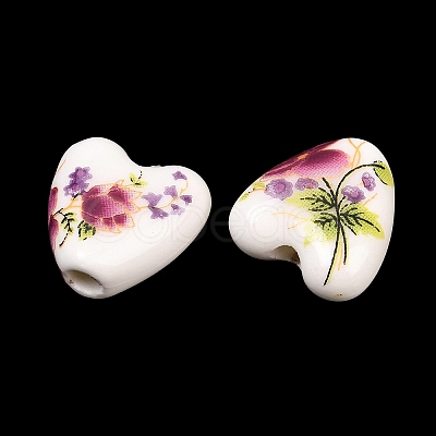 Floral Printed Porcelain Beads PORC-Q152-11-1