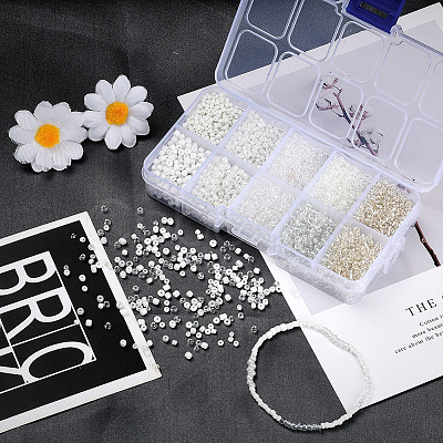 10 Style 12/0 & 8/0 Round Transparent & Silver Lined Round Hole & Trans & Opaque Colours Seed & Ceylon Glass Seed Beads SEED-YW0001-35-1