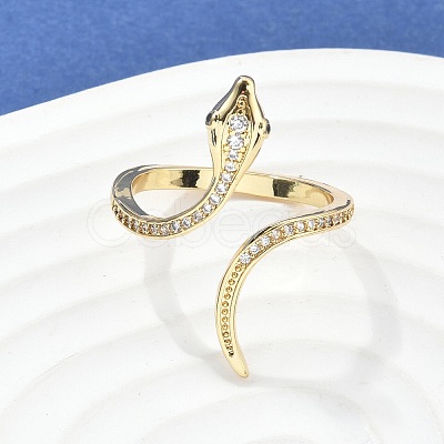Brass Micro Pave Clear Cubic Zirconia Cuff Rings ZIRC-M117-02G-1