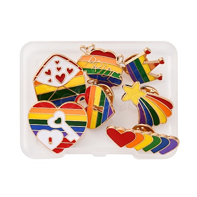 7Pcs 7 Styles Pride Rainbow Theme Enamel Pins JEWB-FP0001-04-1