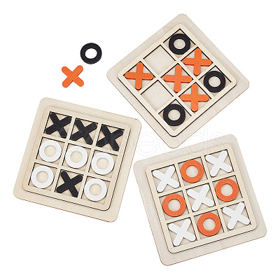 3 Sets 3 Colors Wood Tic Tac Toe Board Game AJEW-NB0005-35-1