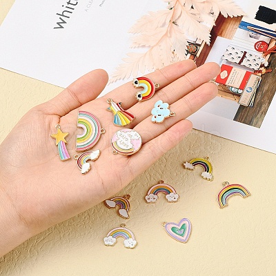 25Pcs 25 Style Light Gold Alloy Enamel Pendants ENAM-YW0001-82-1