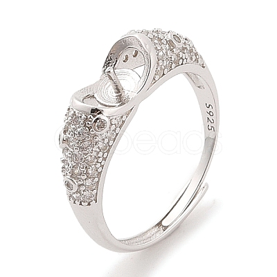 925 Sterling Silver Micro Pave Cubic Zirconia Design Ring Mounts Fittings with Pearl Seat STER-B003-13P-1