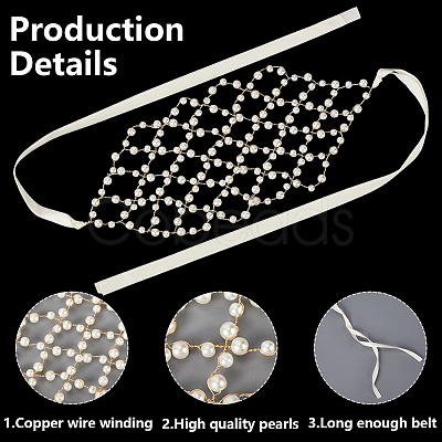 Brass ABS Plastic Pearl Beaded Elastic Headband OHAR-WH20008-02G-1