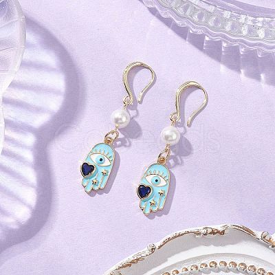 Hamsa Hand Brass Enamel Dangle Earrings EJEW-JE06642-1