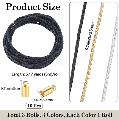15M 3 Colors Braided Round Soft PU Imitation Leather Cords OCOR-CL0001-11B-1