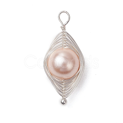 Copper Wire Wrapped Shell Pearl Pendants PALLOY-JF03115-01-1