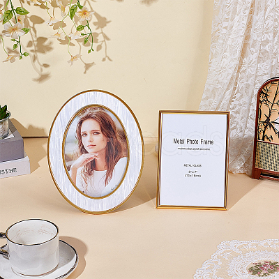 2Pcs 2 Styles Glass & Iron & Aluminum Photo Frame Stands AJEW-OC0005-83-1