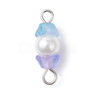 Baking Paint Pearlized Glass Pearl & Acrylic Flower Connector Charms PALLOY-JF04299-01-1