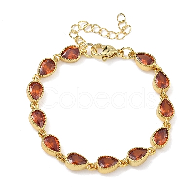Teardrop Brass Pave Cubic Zirconia Link Chain Bracelets for Women BJEW-P385-06G-06-1