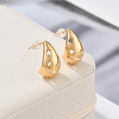 Brass Teardrop Stud Earrings EJEW-K286-08G-1