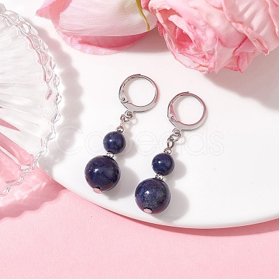 Round Natural Lapis Lazuli Dangle Earrings EJEW-JE05536-05-1