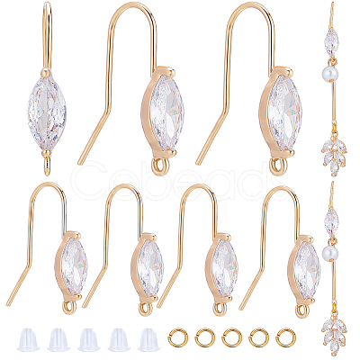 12Pcs Brass with Cubic Zirconia Earring Hooks DIY-CN0002-83-1