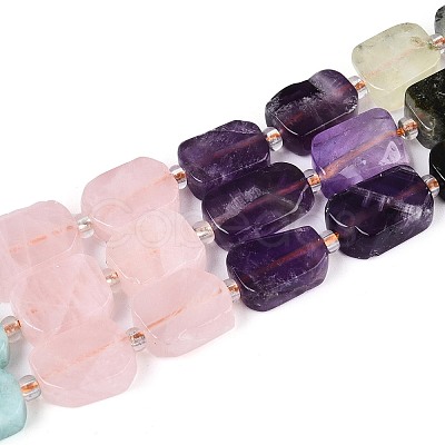 Natural Lapis Lazuli & Amethyst & Rose Quartz & Amazonite & Prehnite & Strawberry Quartz & Sunstone 7 Chakra Beads Strands G-C098-A30-01-1