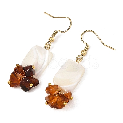 Natural Amber & Natural Trochid Shell/Trochus Shell Beads Rectangle Dangle Earrings EJEW-JE07524-1