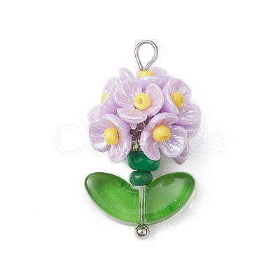 Glass Seed Beaded Flower Pendants PALLOY-MZ00521-04-1