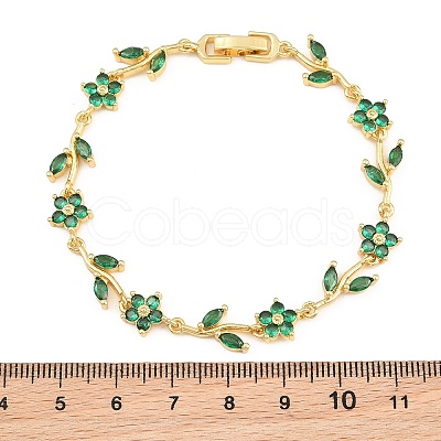 Brass Pave Cubic Zirconia Flower Link Chain Bracelets for Women KK-CBA68DA-14G-10-1